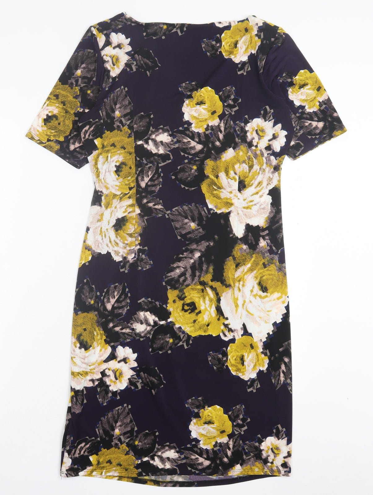 Marks and Spencer Womens Purple Floral Polyester Shift Size 14 V-Neck Pullover