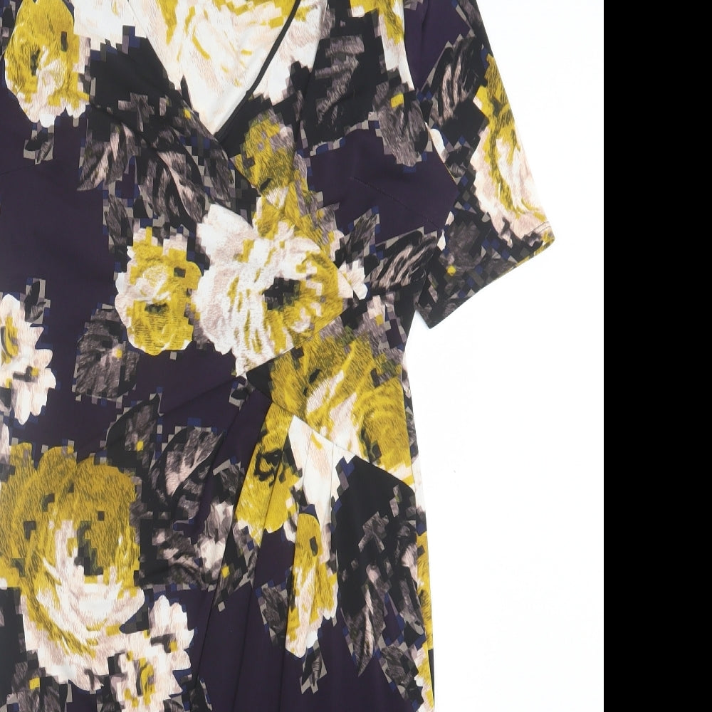 Marks and Spencer Womens Purple Floral Polyester Shift Size 14 V-Neck Pullover