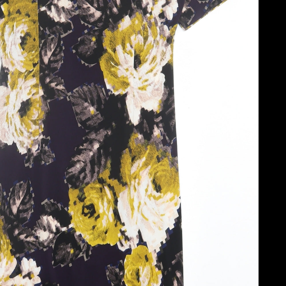 Marks and Spencer Womens Purple Floral Polyester Shift Size 14 V-Neck Pullover