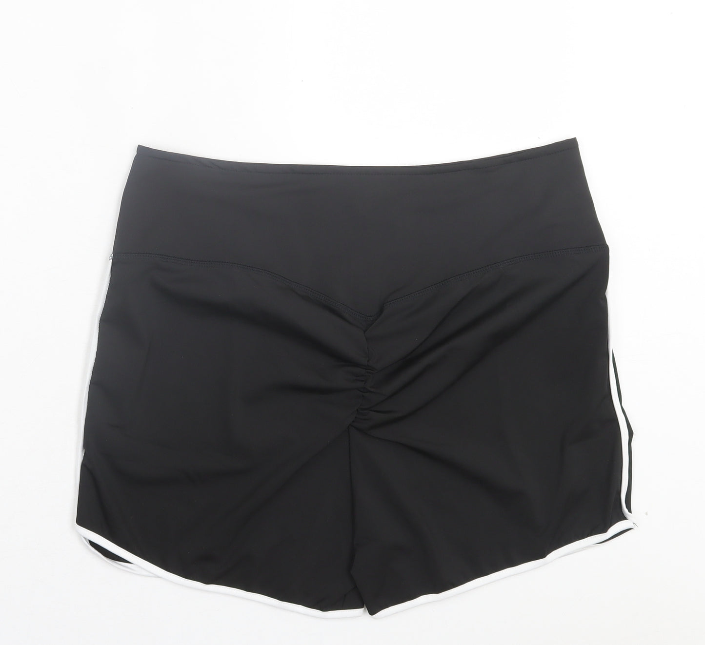 Preworn Womens Black Polyester Sweat Shorts Size 3XL L3 in Regular Pull On - Ruched Bum