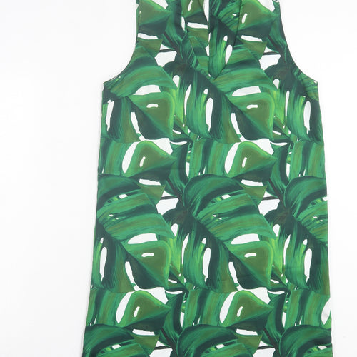 Dorothy Perkins Womens Green Geometric Polyester A-Line Size 12 V-Neck Button