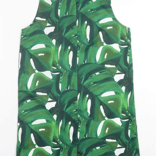 Dorothy Perkins Womens Green Geometric Polyester A-Line Size 12 V-Neck Button