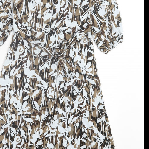 Fenn Wright Manson Womens Brown Geometric Viscose Fit & Flare Size 8 Scoop Neck Pullover
