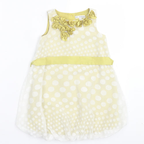 Autograph Girls Green Polka Dot Polyester A-Line Size 3-4 Years Crew Neck Button - Floral