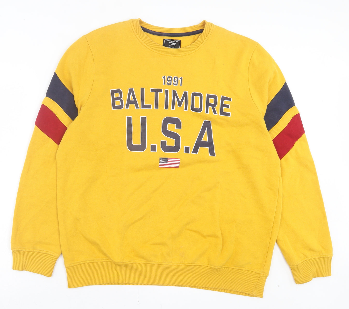F&F Mens Yellow Cotton Pullover Sweatshirt Size XL - USA