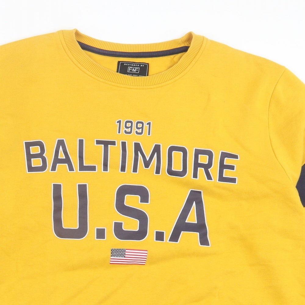 F&F Mens Yellow Cotton Pullover Sweatshirt Size XL - USA
