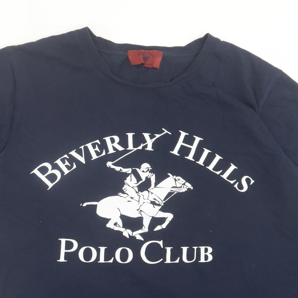 Beverly Hills Mens Blue Cotton T-Shirt Size L Crew Neck