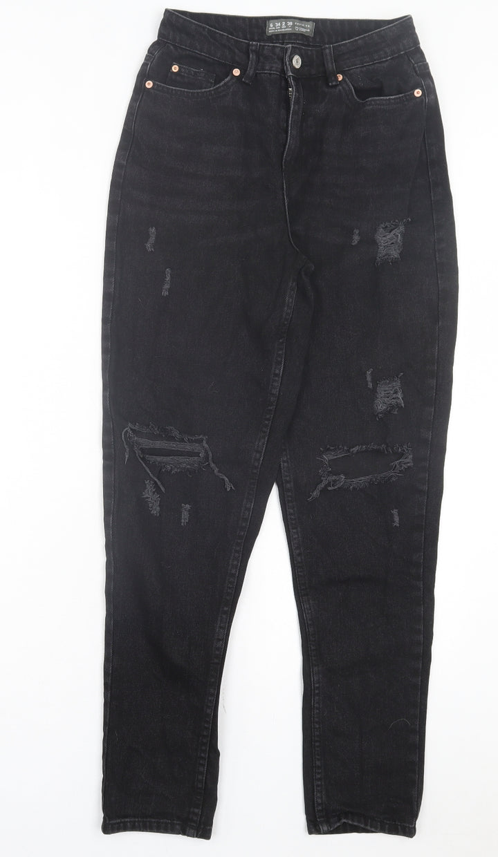 Denim & Co. Womens Black Cotton Straight Jeans Size 6 L29 in Regular Button