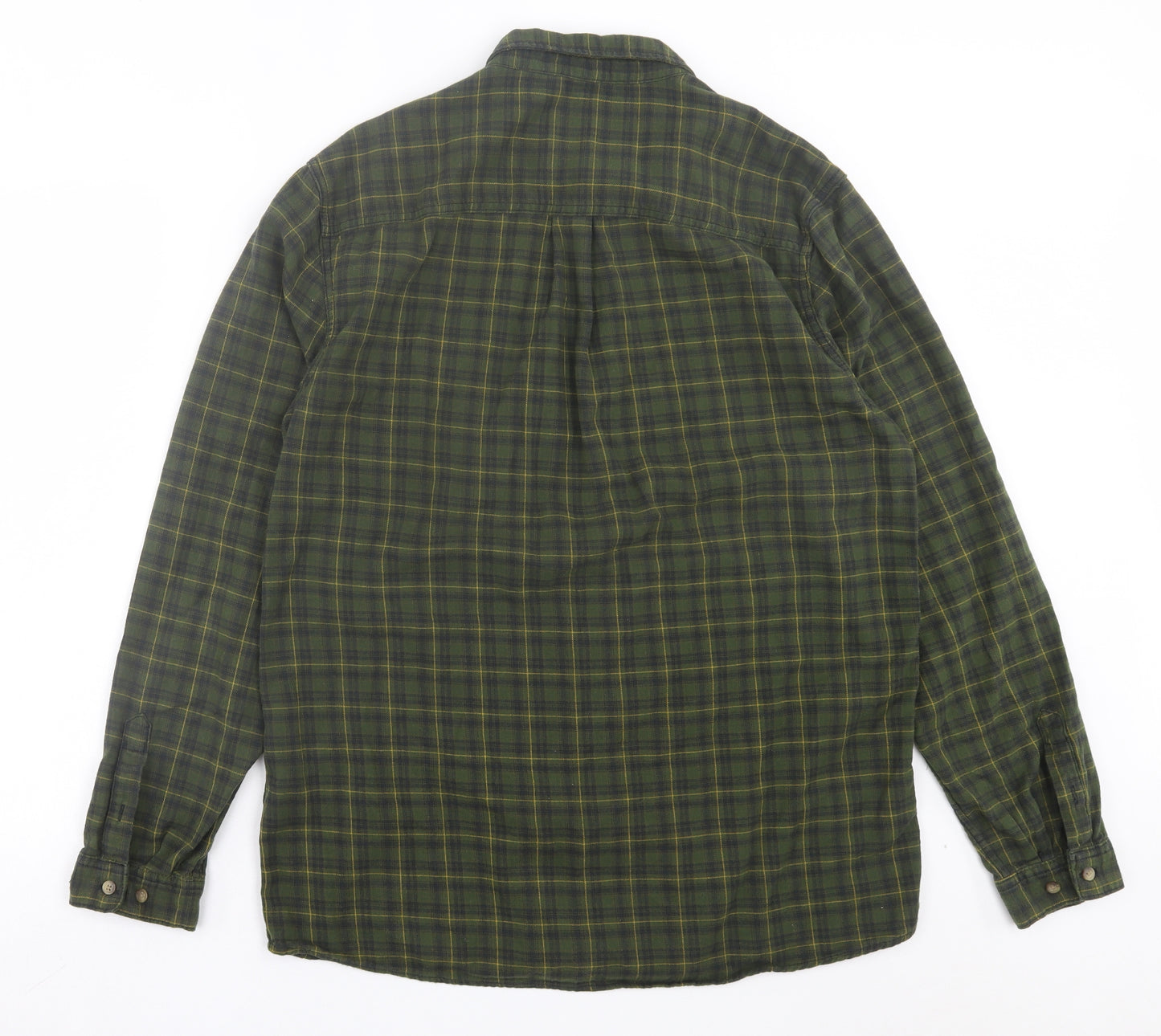 Zara Mens Green Plaid Cotton Button-Up Size L Collared Button - Pocket Detail