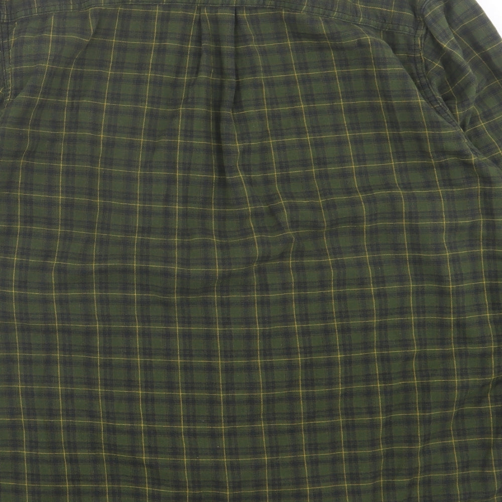 Zara Mens Green Plaid Cotton Button-Up Size L Collared Button - Pocket Detail