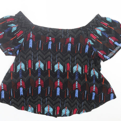 New Look Womens Black Geometric Viscose Basic T-Shirt Size 10 Off the Shoulder