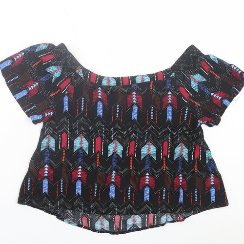 New Look Womens Black Geometric Viscose Basic T-Shirt Size 10 Off the Shoulder