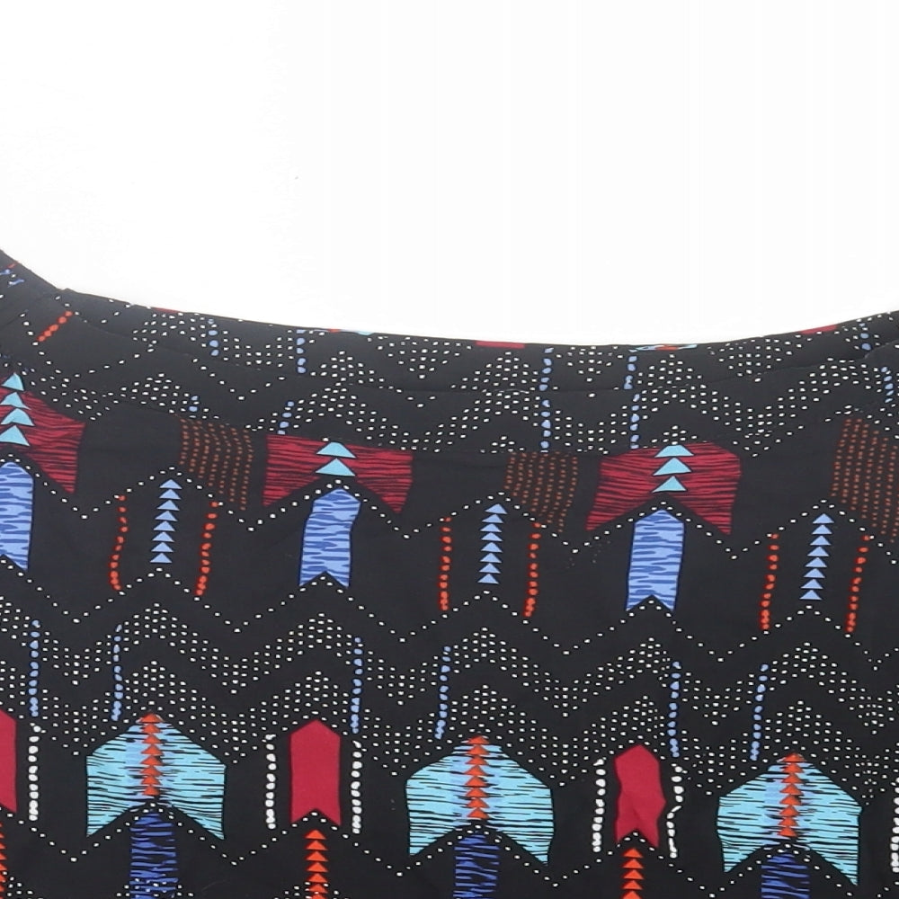 New Look Womens Black Geometric Viscose Basic T-Shirt Size 10 Off the Shoulder