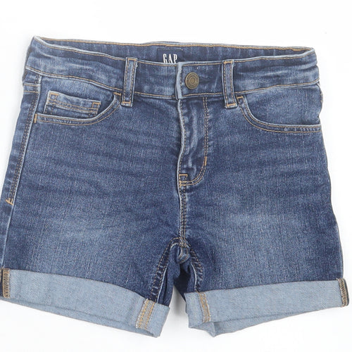 Gap Girls Blue Cotton Boyfriend Shorts Size 8-9 Years Regular Buckle