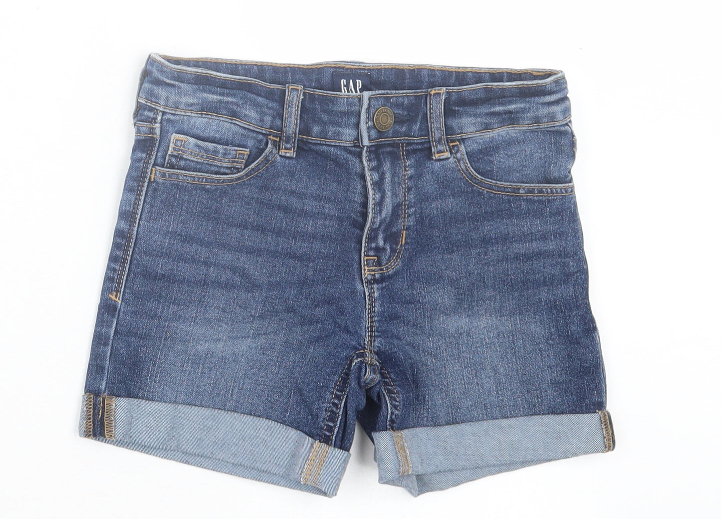 Gap Girls Blue Cotton Boyfriend Shorts Size 8-9 Years Regular Buckle
