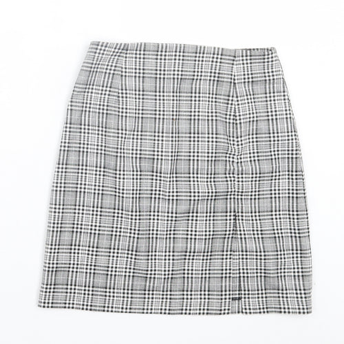 Zara Womens White Plaid Polyester A-Line Skirt Size XS Zip