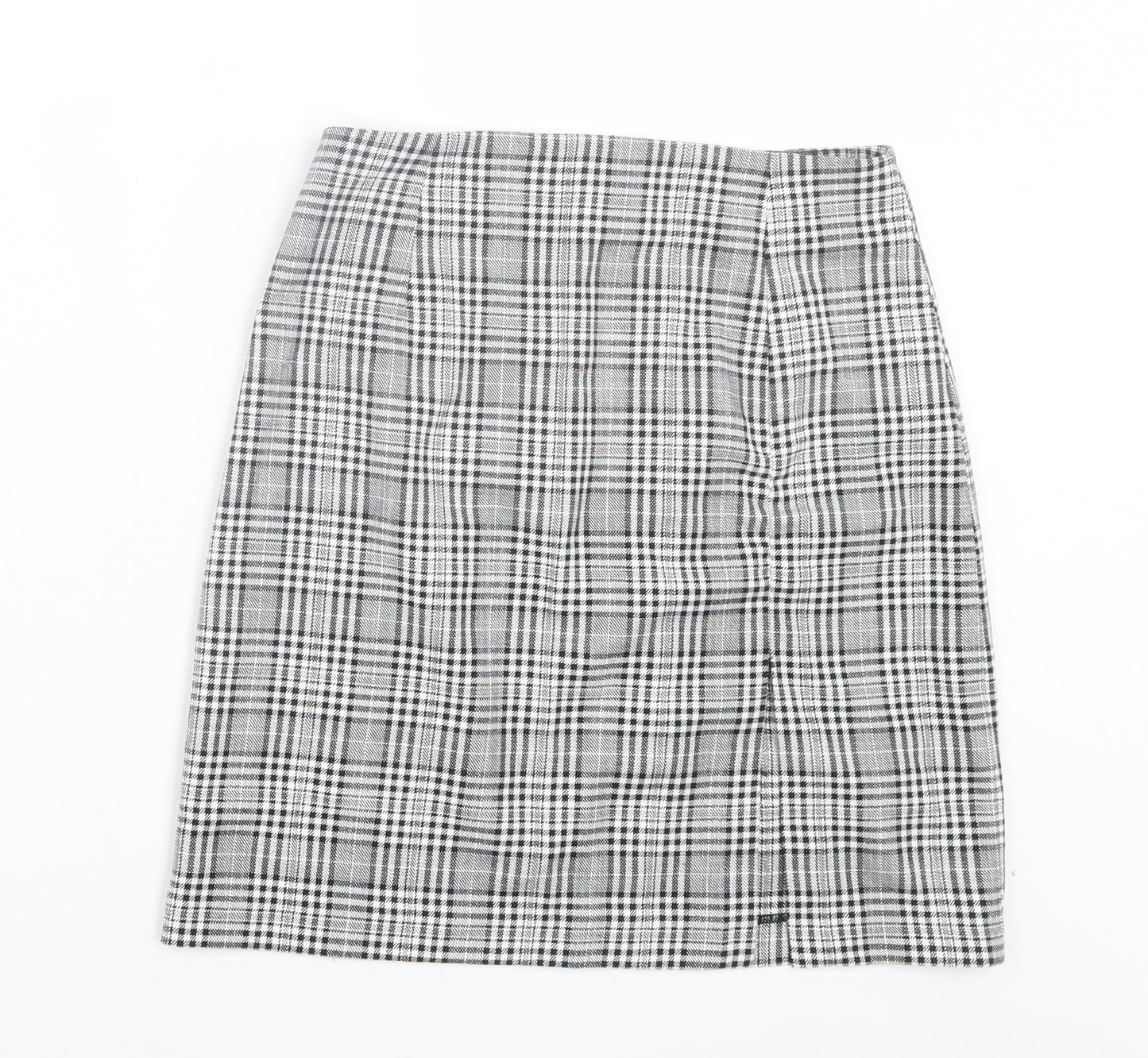 Zara Womens White Plaid Polyester A-Line Skirt Size XS Zip