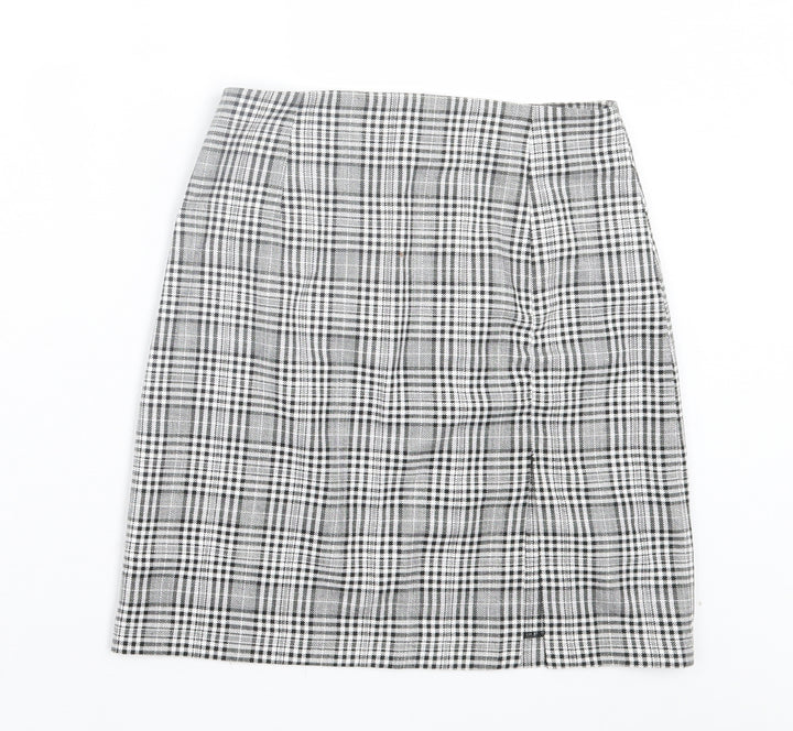Zara Womens White Plaid Polyester A-Line Skirt Size XS Zip