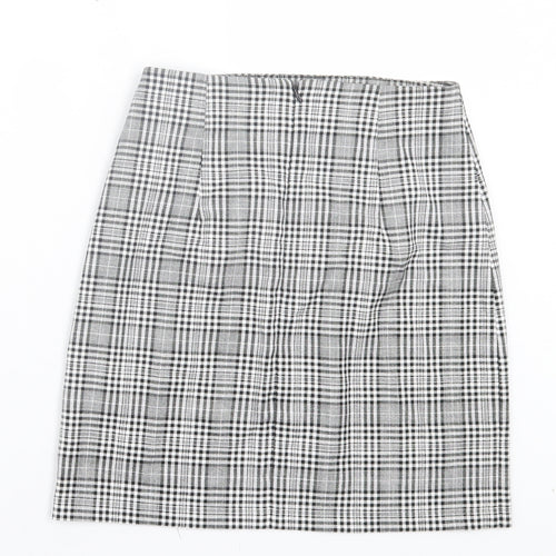 Zara Womens White Plaid Polyester A-Line Skirt Size XS Zip