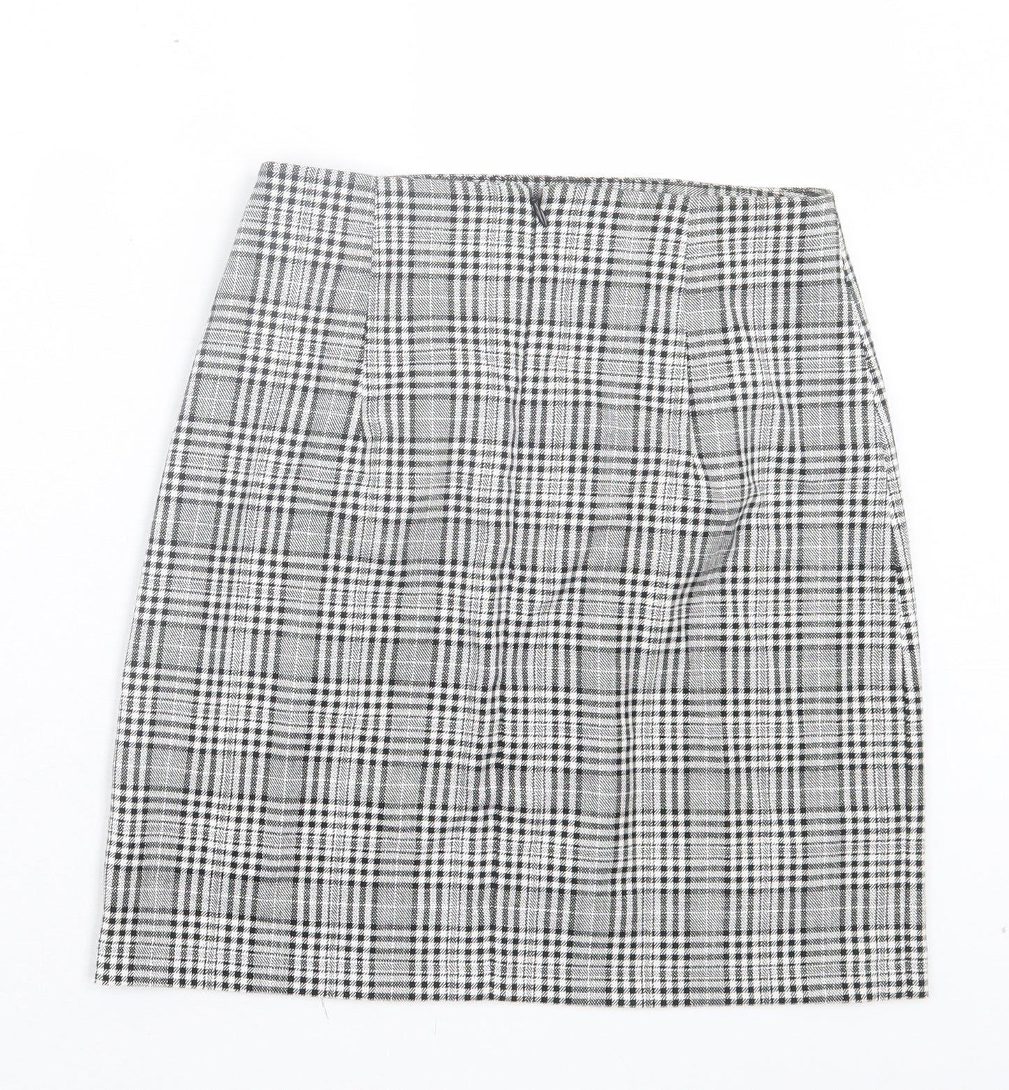 Zara Womens White Plaid Polyester A-Line Skirt Size XS Zip