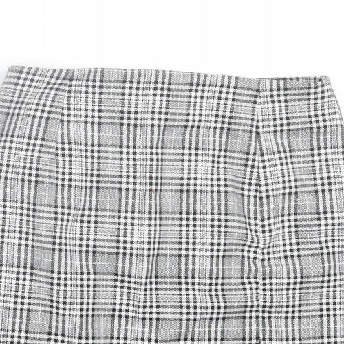 Zara Womens White Plaid Polyester A-Line Skirt Size XS Zip