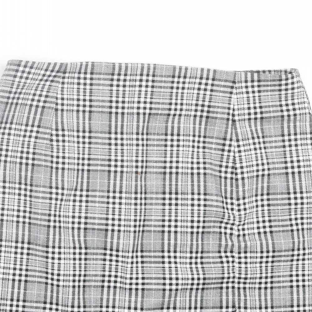 Zara Womens White Plaid Polyester A-Line Skirt Size XS Zip