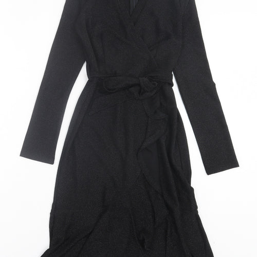 IVIVI Womens Black Polyester A-Line Size S V-Neck Zip