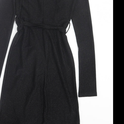 IVIVI Womens Black Polyester A-Line Size S V-Neck Zip