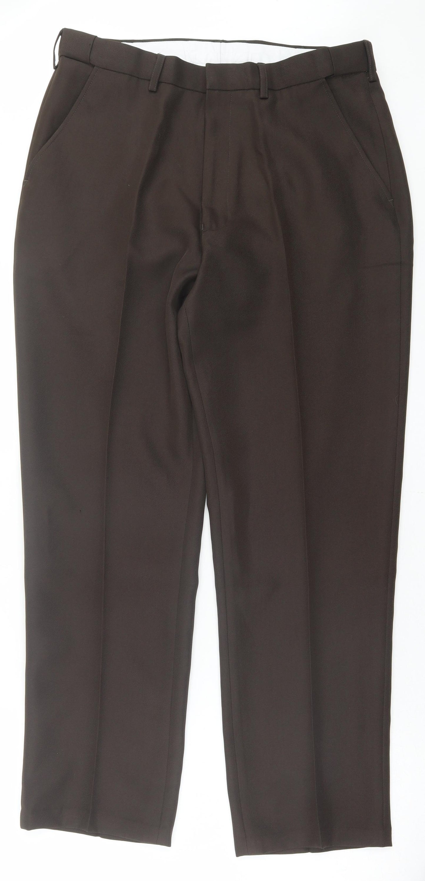 Pegasus Mens Brown Polyester Trousers Size 34 in L31 in Regular Hook & Eye