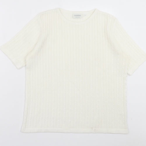 CANDA Womens White Crew Neck Acrylic Pullover Jumper Size M
