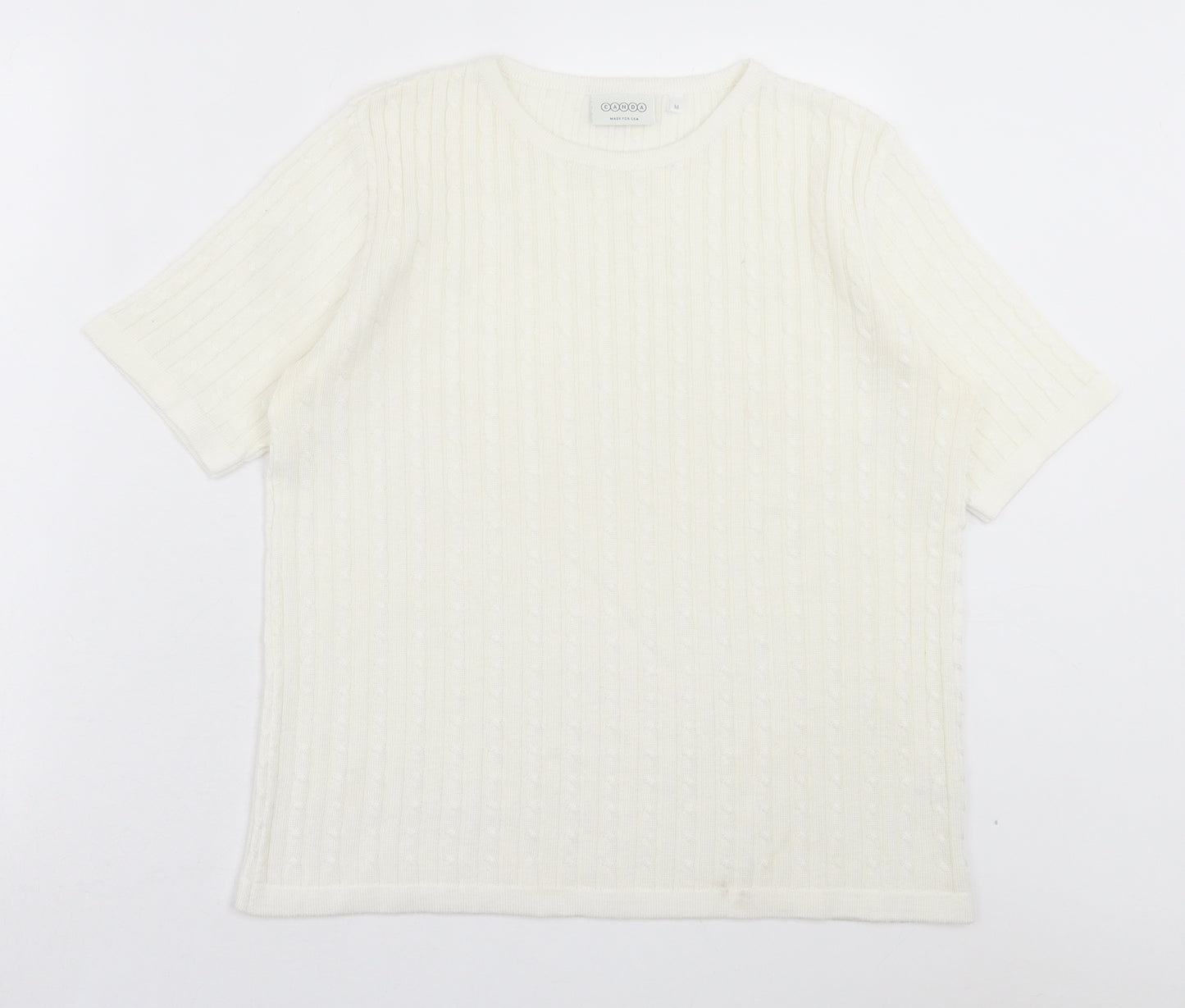 CANDA Womens White Crew Neck Acrylic Pullover Jumper Size M