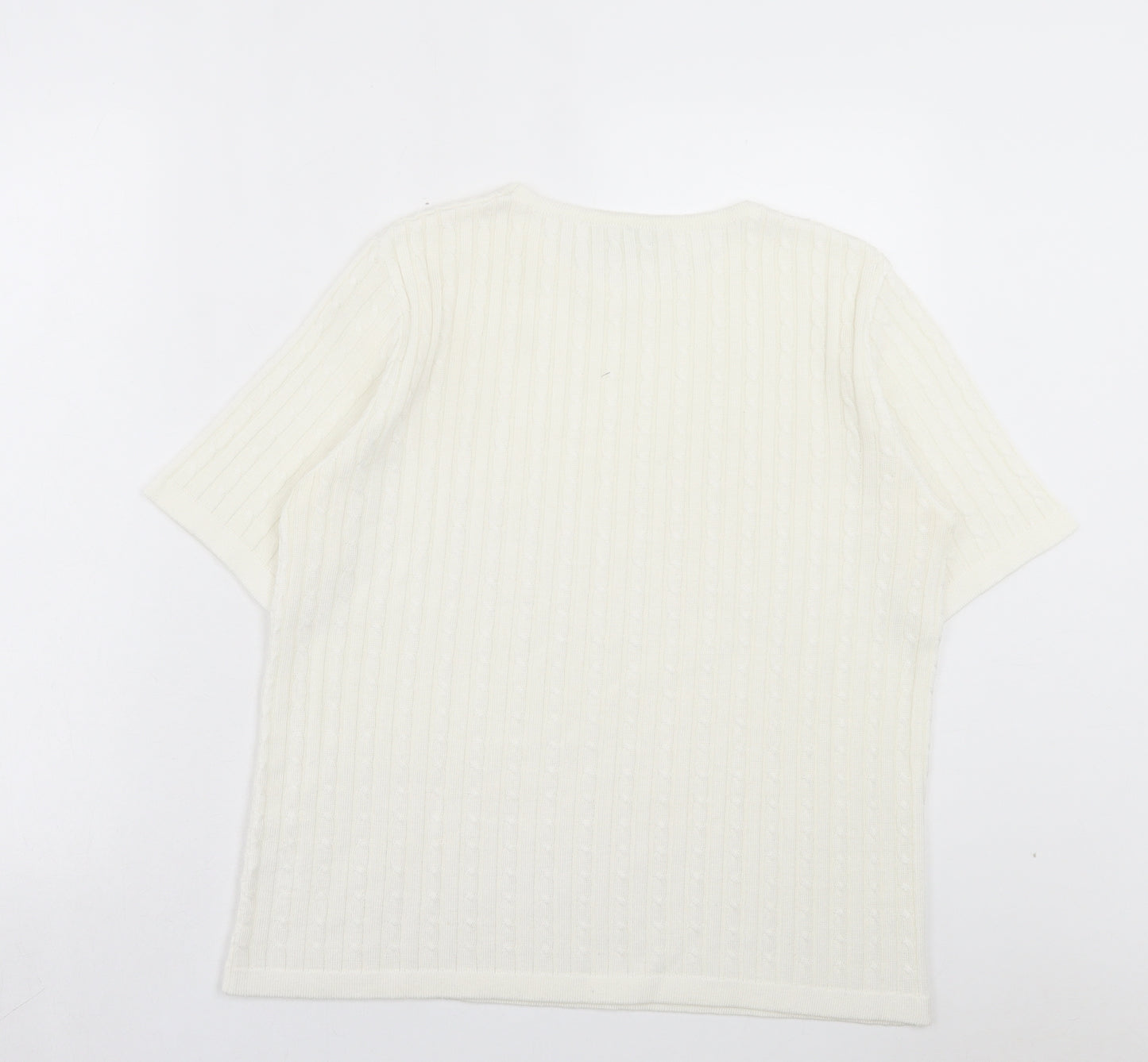 CANDA Womens White Crew Neck Acrylic Pullover Jumper Size M