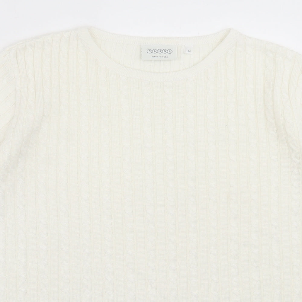 CANDA Womens White Crew Neck Acrylic Pullover Jumper Size M