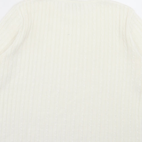 CANDA Womens White Crew Neck Acrylic Pullover Jumper Size M