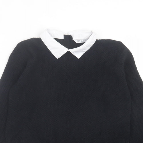 F&F Girls Black Cotton Pullover Polo Size 12-13 Years Collared Button