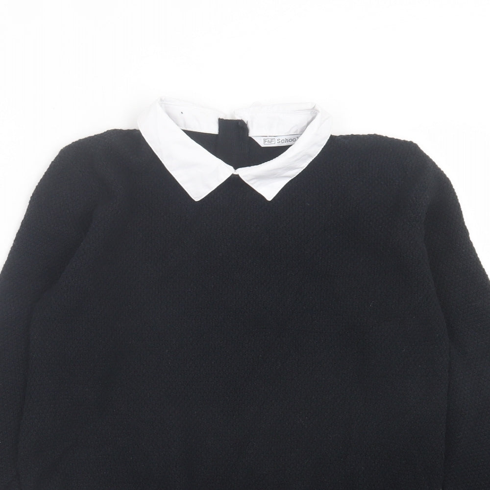 F&F Girls Black Cotton Pullover Polo Size 12-13 Years Collared Button