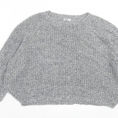 Noon Womens Blue Crew Neck Linen Pullover Jumper Size M