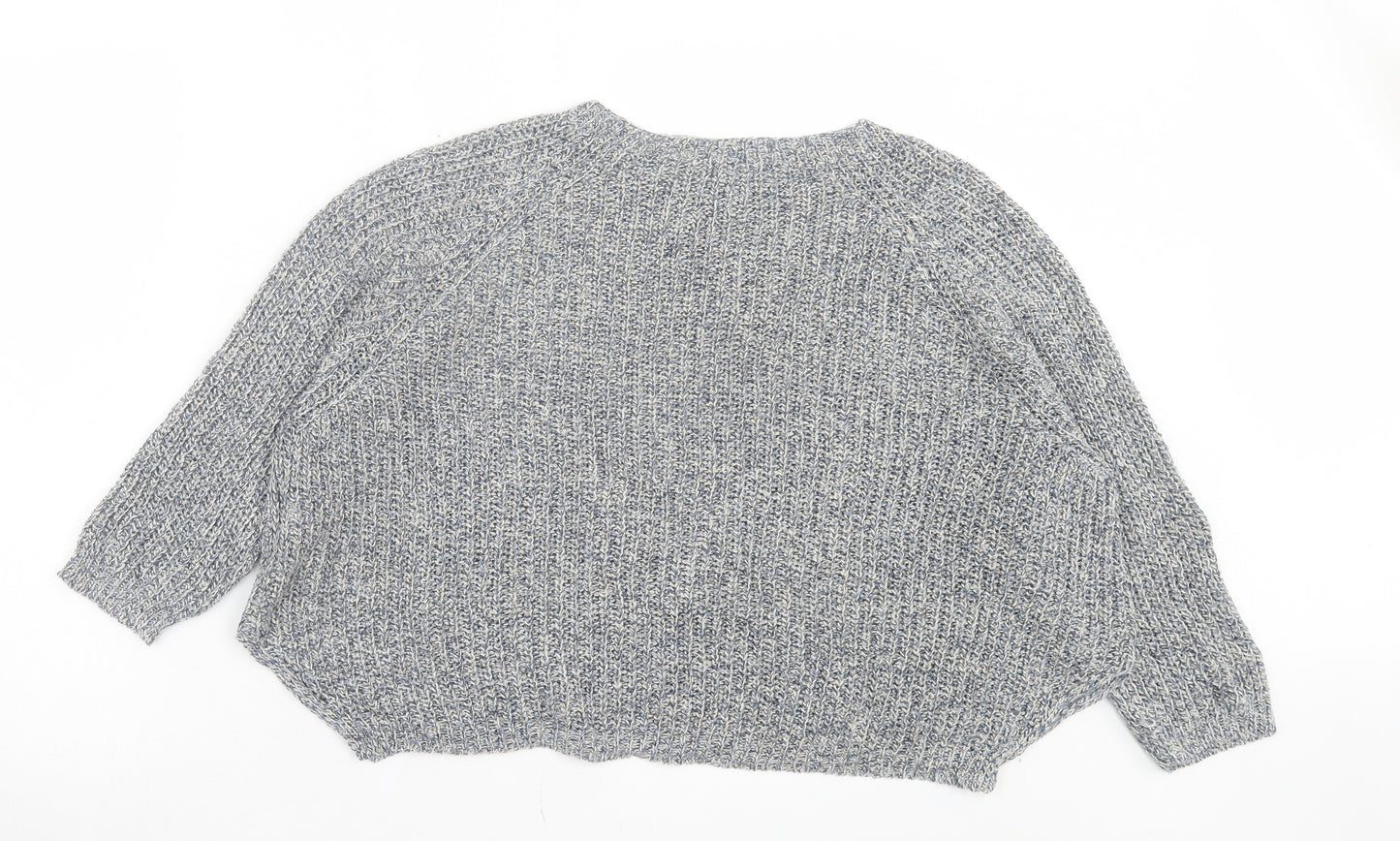 Noon Womens Blue Crew Neck Linen Pullover Jumper Size M