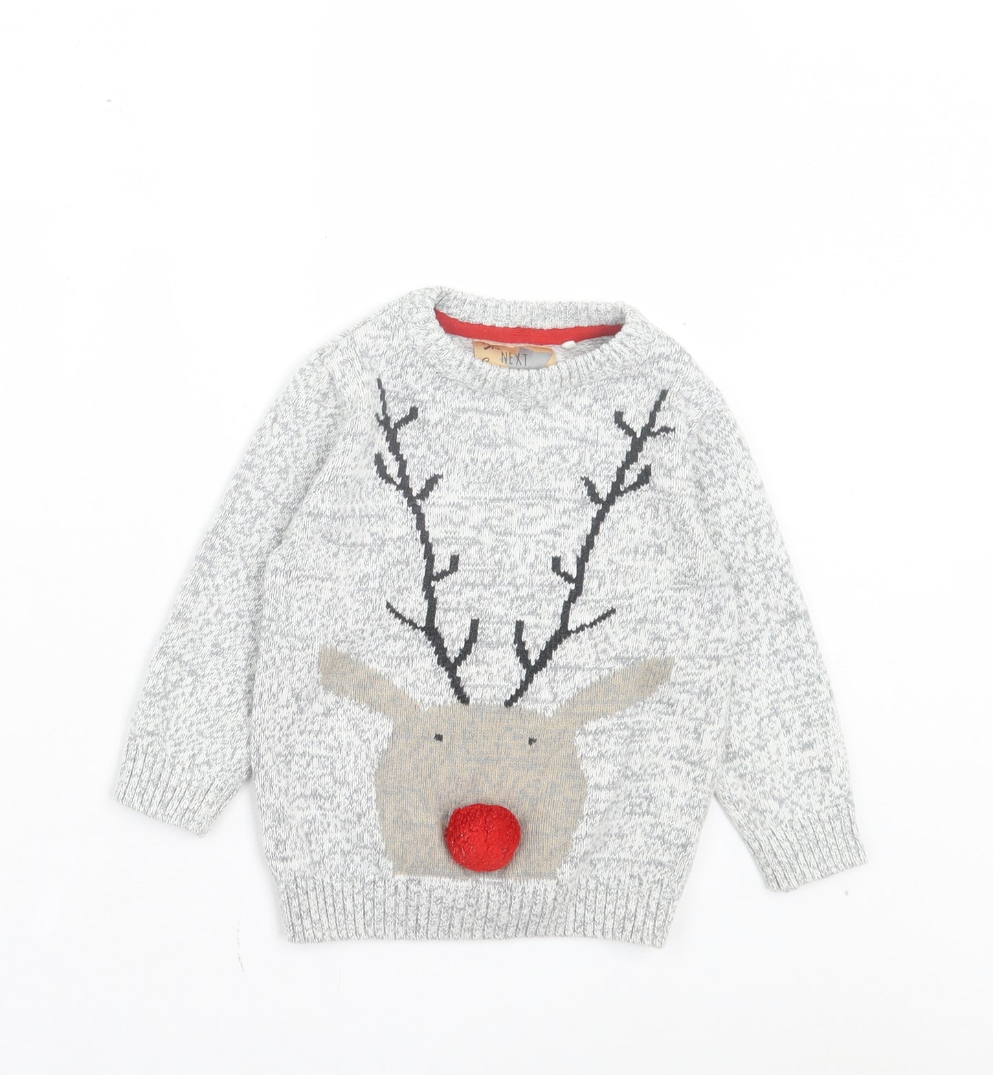NEXT Boys Grey Crew Neck Cotton Pullover Jumper Size 2 Years Pullover - Christmas Reindeer