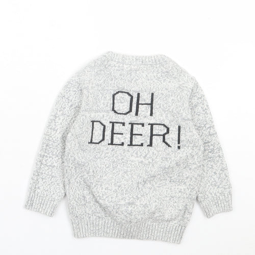NEXT Boys Grey Crew Neck Cotton Pullover Jumper Size 2 Years Pullover - Christmas Reindeer