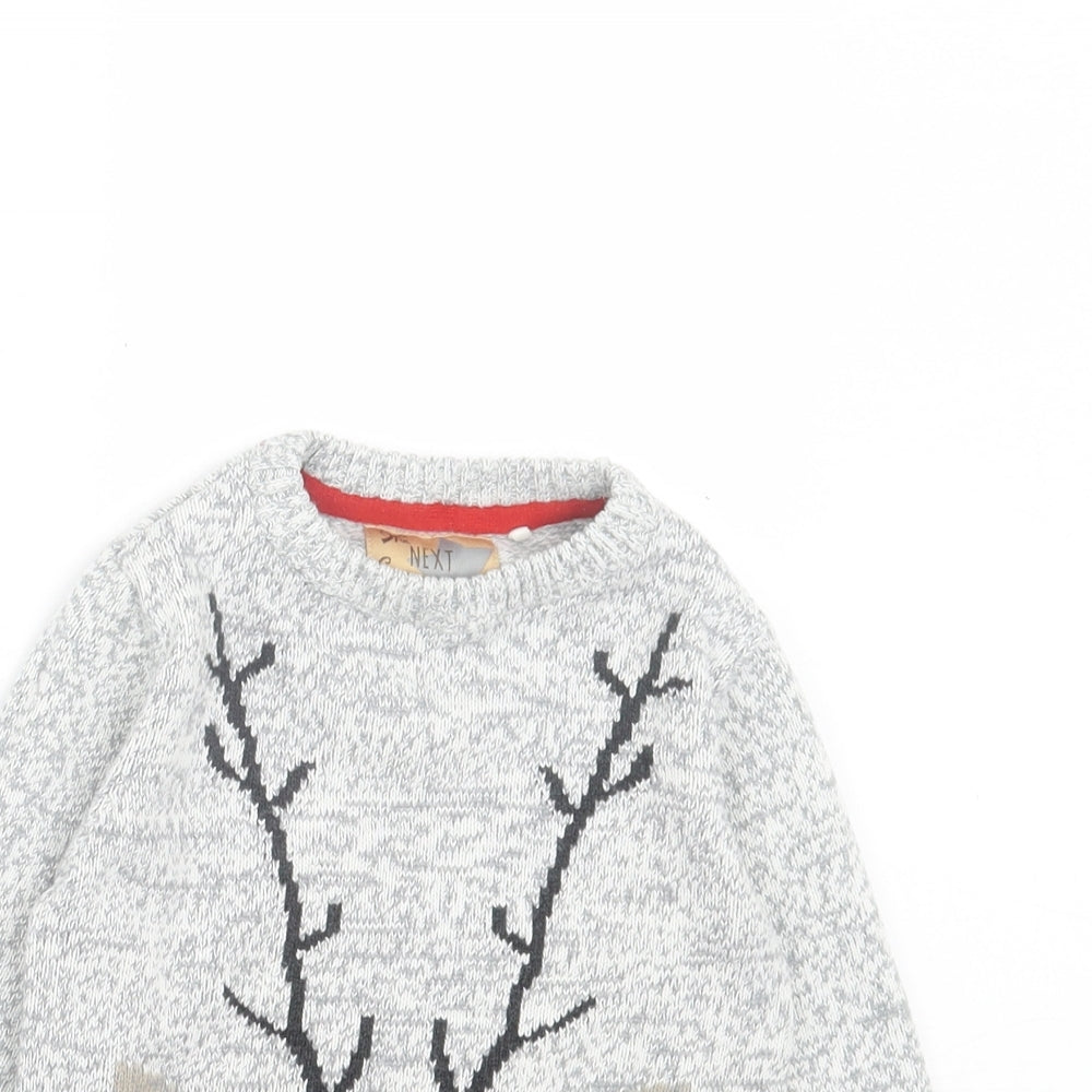 NEXT Boys Grey Crew Neck Cotton Pullover Jumper Size 2 Years Pullover - Christmas Reindeer