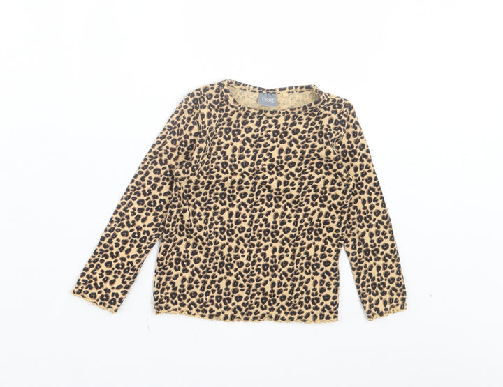 NEXT Girls Brown Animal Print Cotton Basic Casual Size 12-18 Months Crew Neck Pullover - Leopard Print