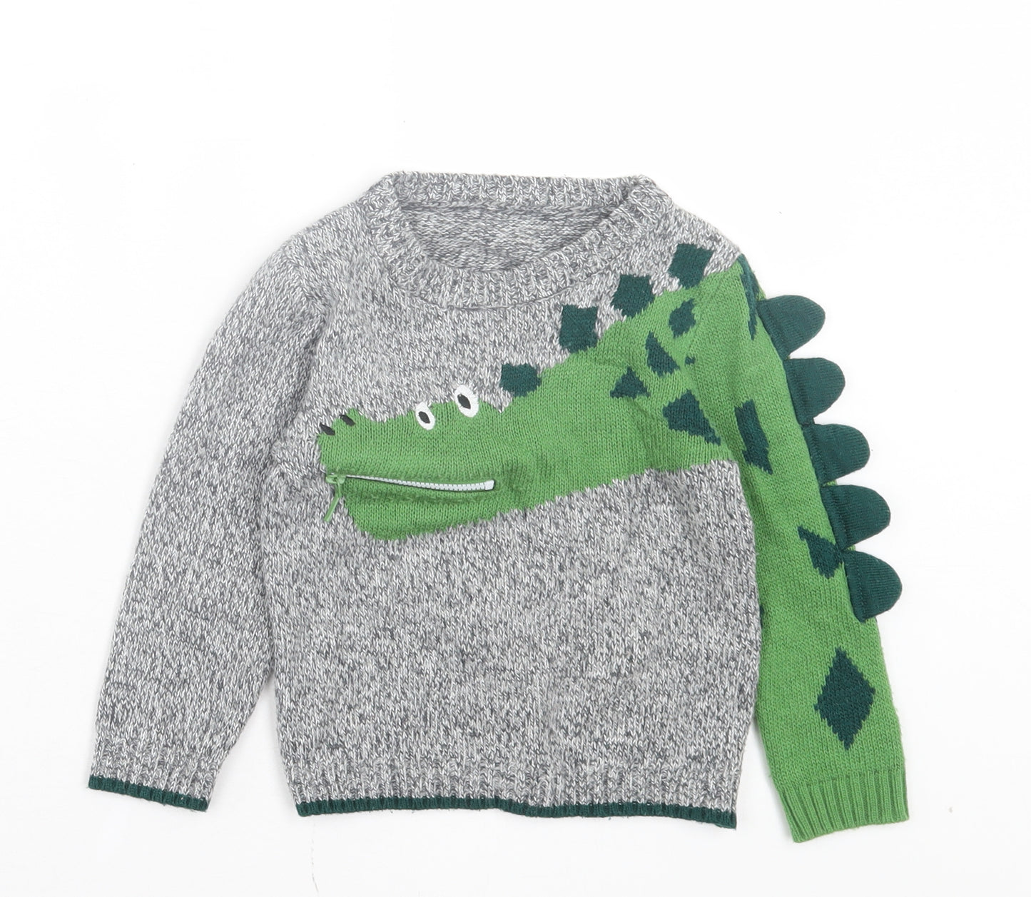 Nutmeg Boys Grey Crew Neck Acrylic Pullover Jumper Size 2-3 Years Pullover - Aligator