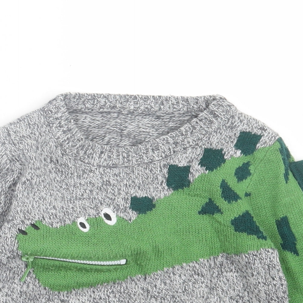 Nutmeg Boys Grey Crew Neck Acrylic Pullover Jumper Size 2-3 Years Pullover - Aligator