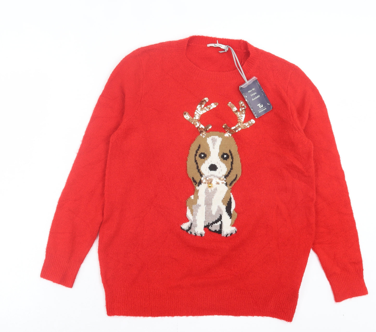 TU Womens Red Crew Neck Acrylic Pullover Jumper Size 14 - Christmas
