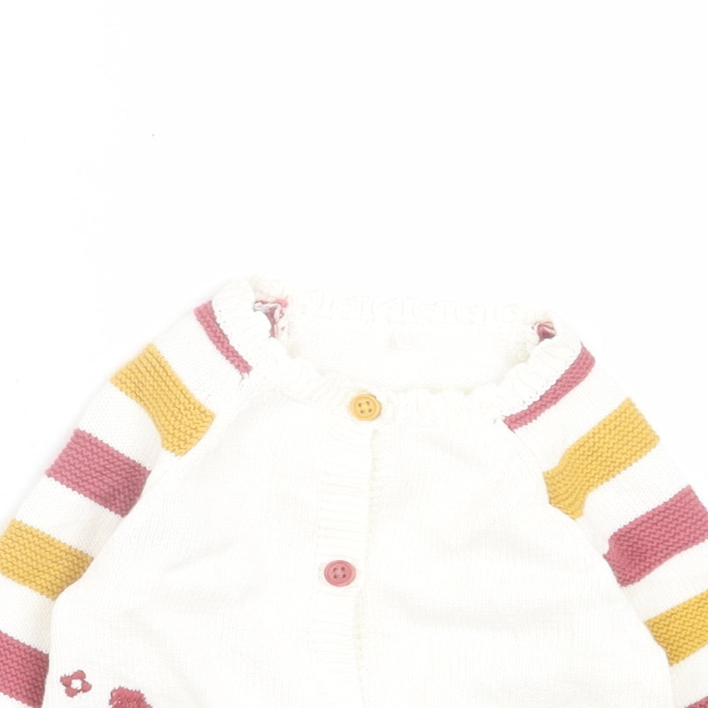TU Girls Multicoloured Striped Cotton Cardigan Jumper Size 3-6 Months Button
