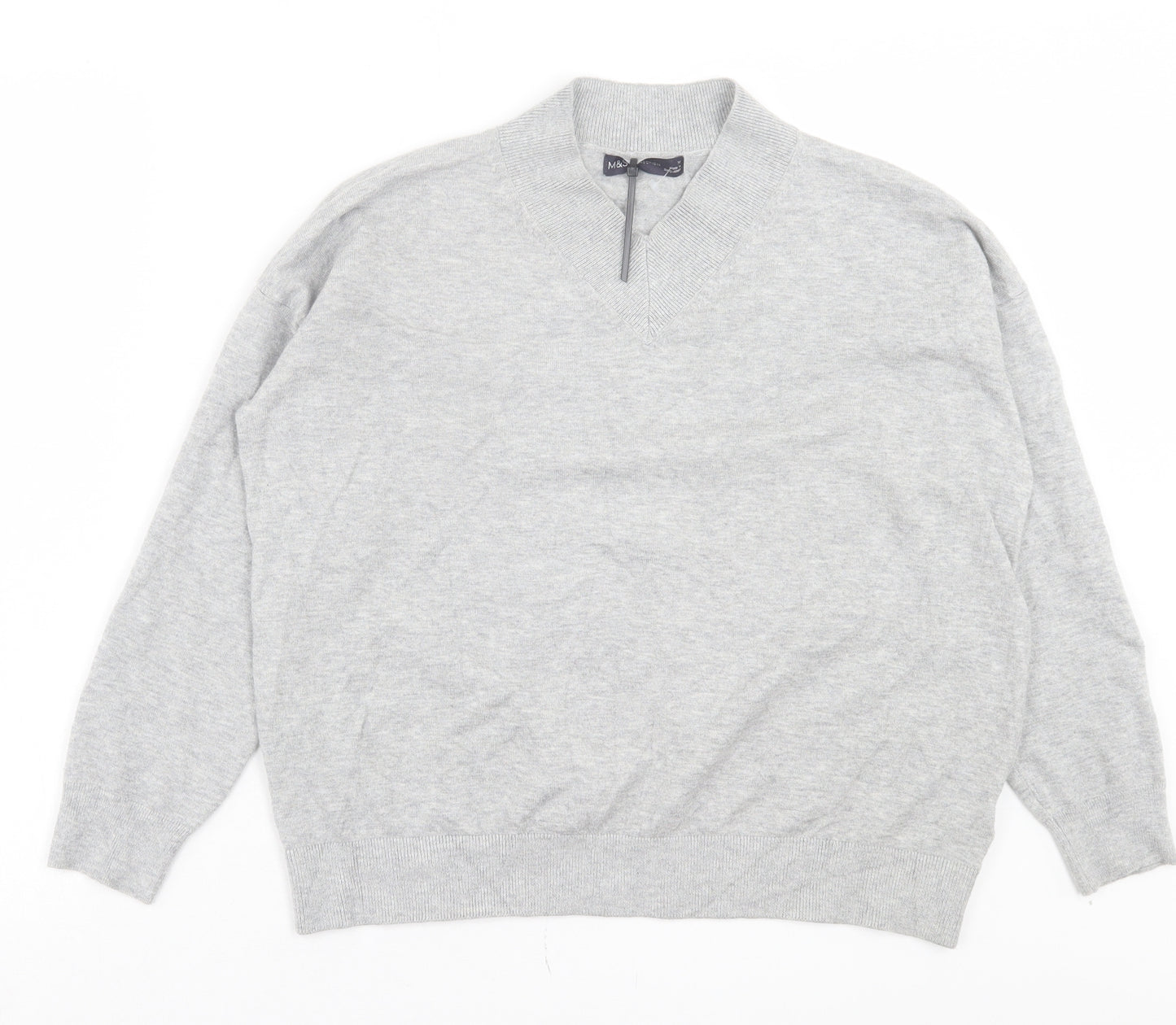 Marks and Spencer Womens Grey V-Neck Viscose Pullover Jumper Size M