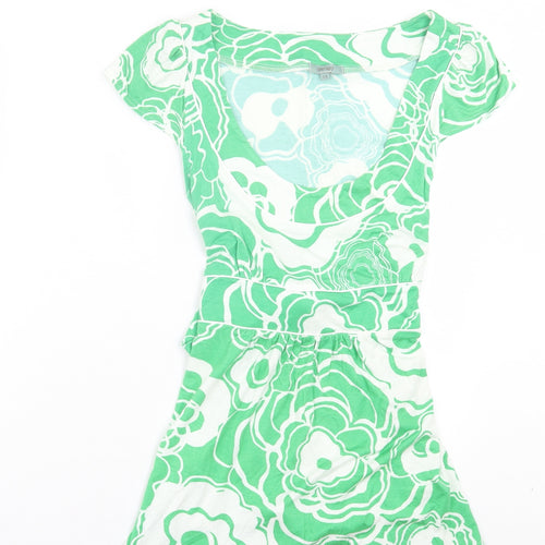 Therapy Womens Green Geometric Viscose Basic T-Shirt Size 14 Scoop Neck