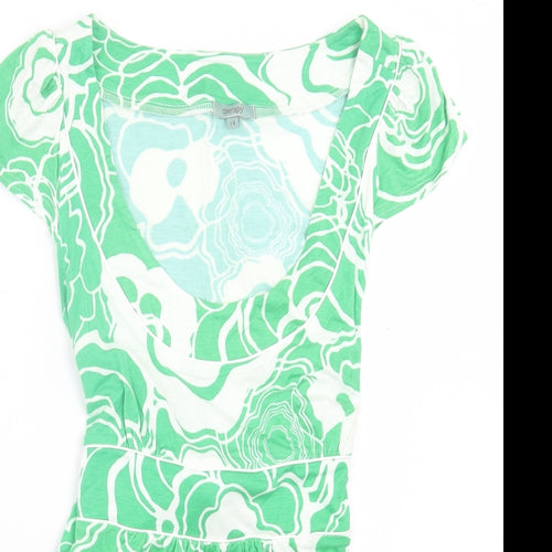 Therapy Womens Green Geometric Viscose Basic T-Shirt Size 14 Scoop Neck