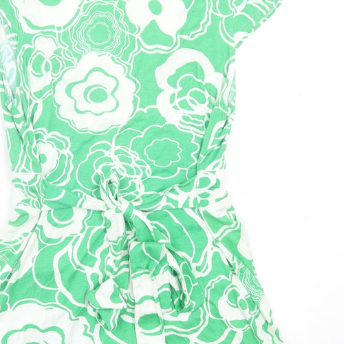 Therapy Womens Green Geometric Viscose Basic T-Shirt Size 14 Scoop Neck